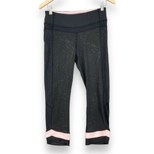 Lululemon‎ Leggings Running Crop Black Light Pink Capri Mesh Pants Size 6